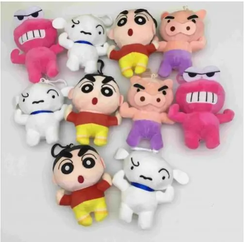 10PCS/SET 13CM Crayon Shin-chan Cartoon Japanese Anime Plush Toy Keychain