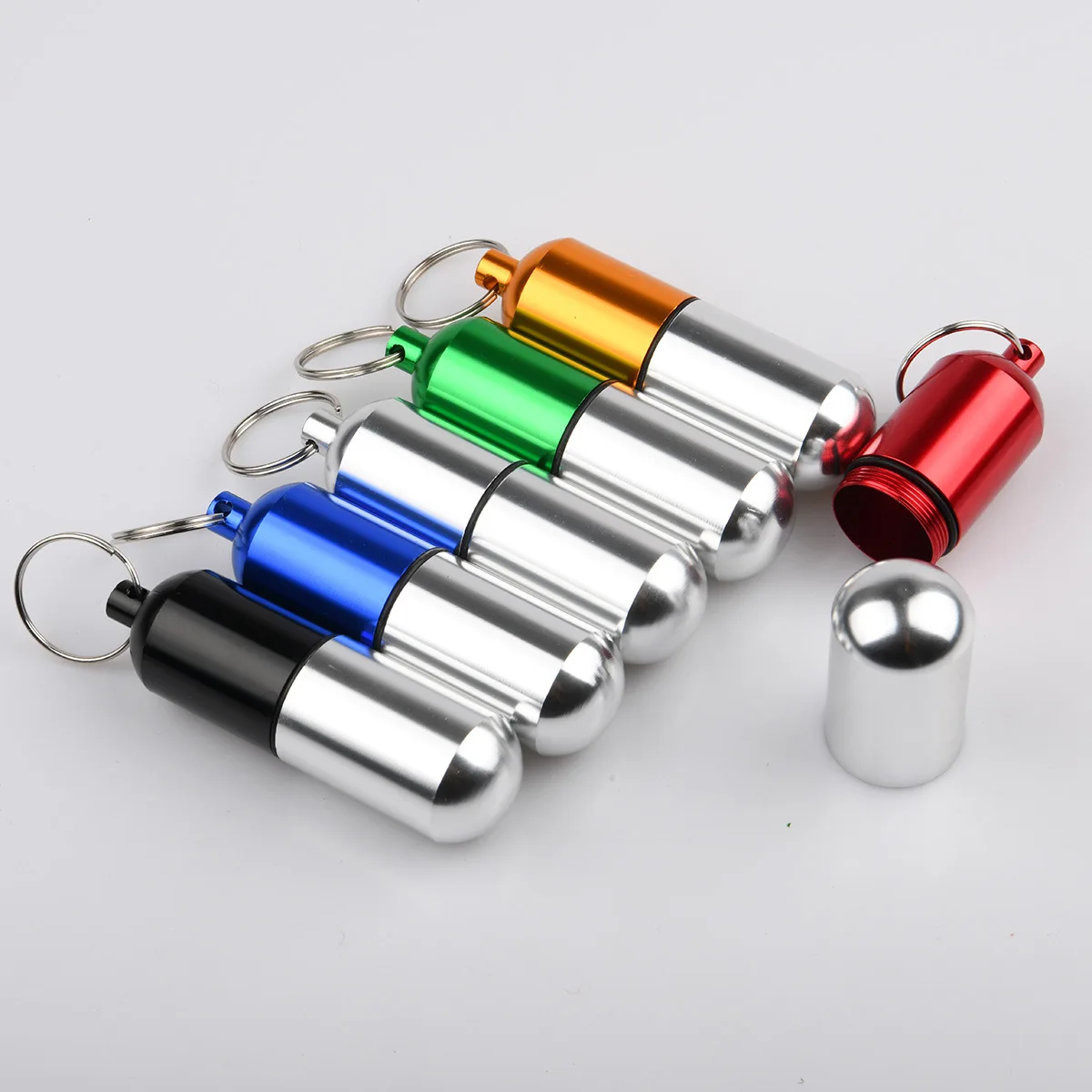 NBBLUESKY Customizable Logo Mini Portable Aluminium Alloy Metal Pill Box Container Waterproof Capsule Shape
