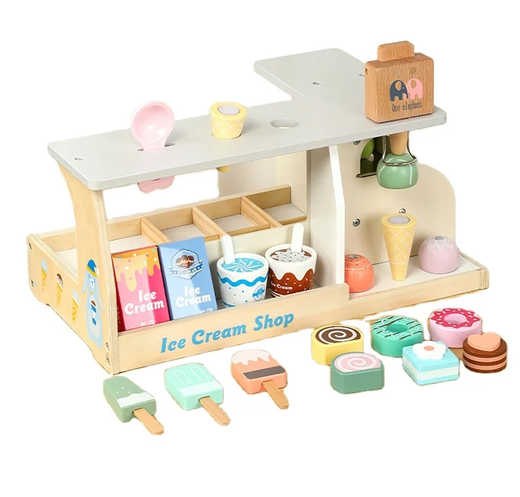 Wooden Ice Cream Cart Toys Dessert Shop Cake Popsicle shop pretending toys DIY ice cream cone design educational kids toys