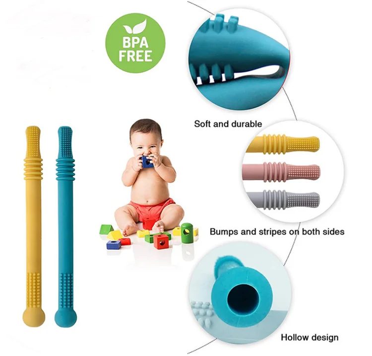 
Amazon New Style Baby Tooth Glue Silicone Hollow Molar Tube Baby Molar Toy 