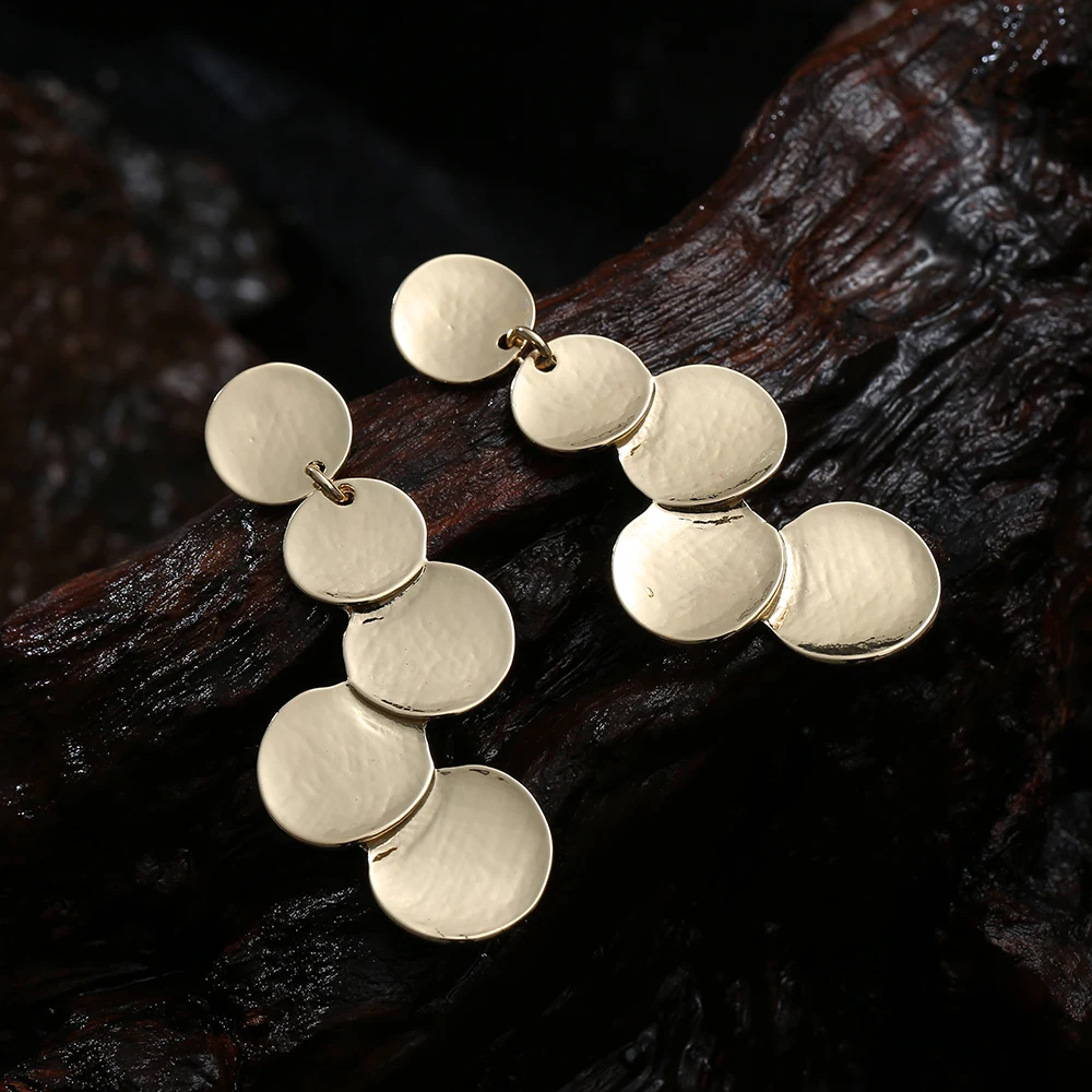 TongLing Hot Sale 14k Gold-Plated Multi-Disc Drop Earrings Classic Geometric Studs for Weddings and Parties Fashionable Gift