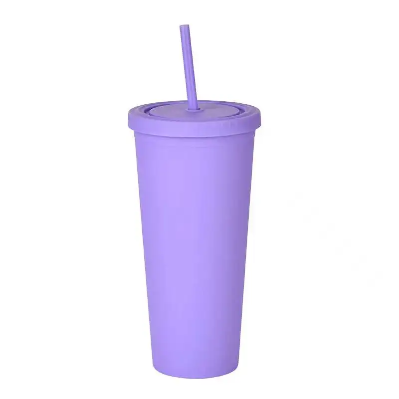 Factory Outlet Double Plastic Straw Cup 24OZ Handy Drink Cup