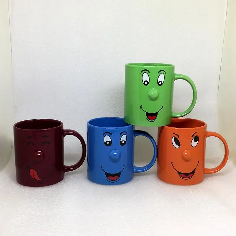 Colorful Ceramic Smile Face Nose Mug With Handle for gift