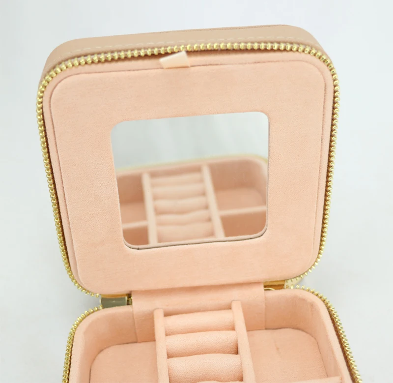 
Portable leather jewelry travel case organizer velvet jewelry box with mirror 
