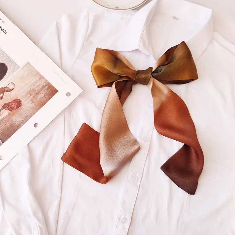 Summer Women Short Stain Ribbon Handbag Narrow Scarf Ladies Twill Silk Scarf