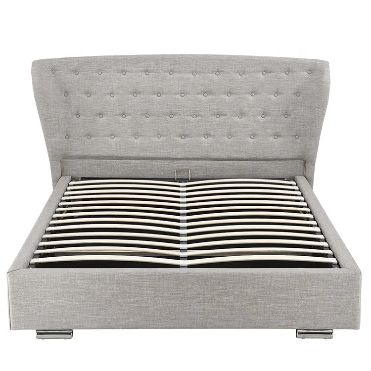 Willsoon furniture 1292G Wingback frame winged gray fabric bed with button european bed linen use