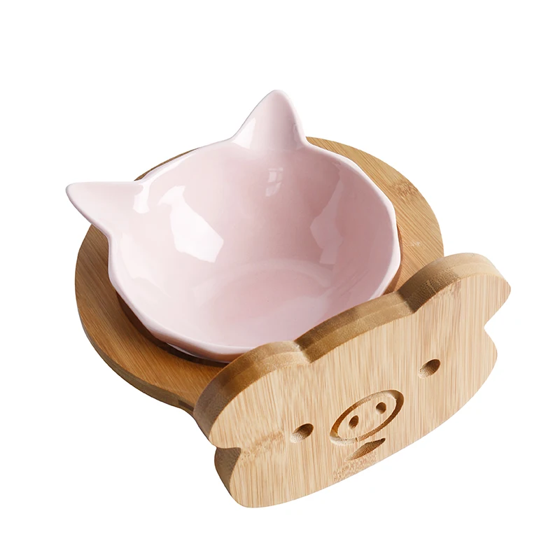 
Amazon Hot Selling Wooden Ceramics Pet products Dog Cat Hanging Bowl Suspended Food Bowl Hang On Pet Cage 