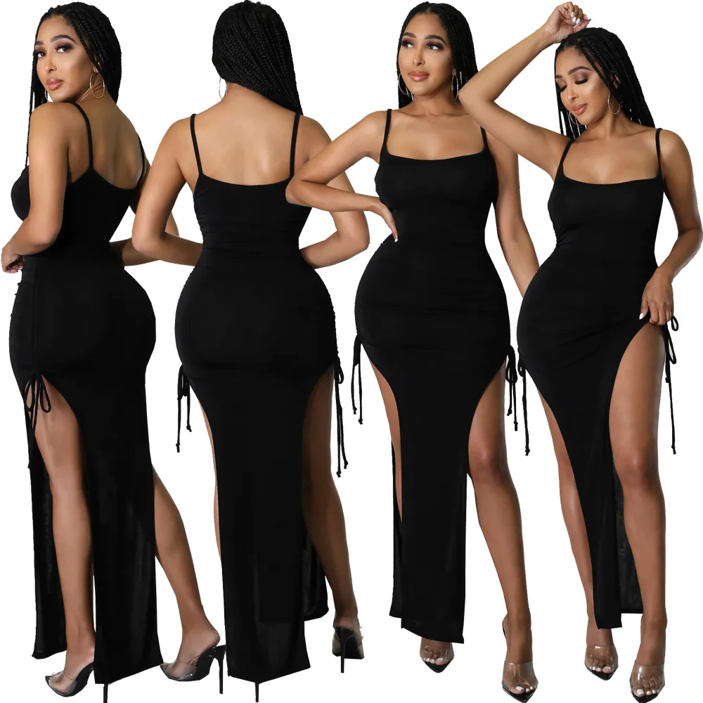 2022 Woman Clothes Party Club Sexy Bandage Sundress Ladies Pleated Bodycon Maxi Dress