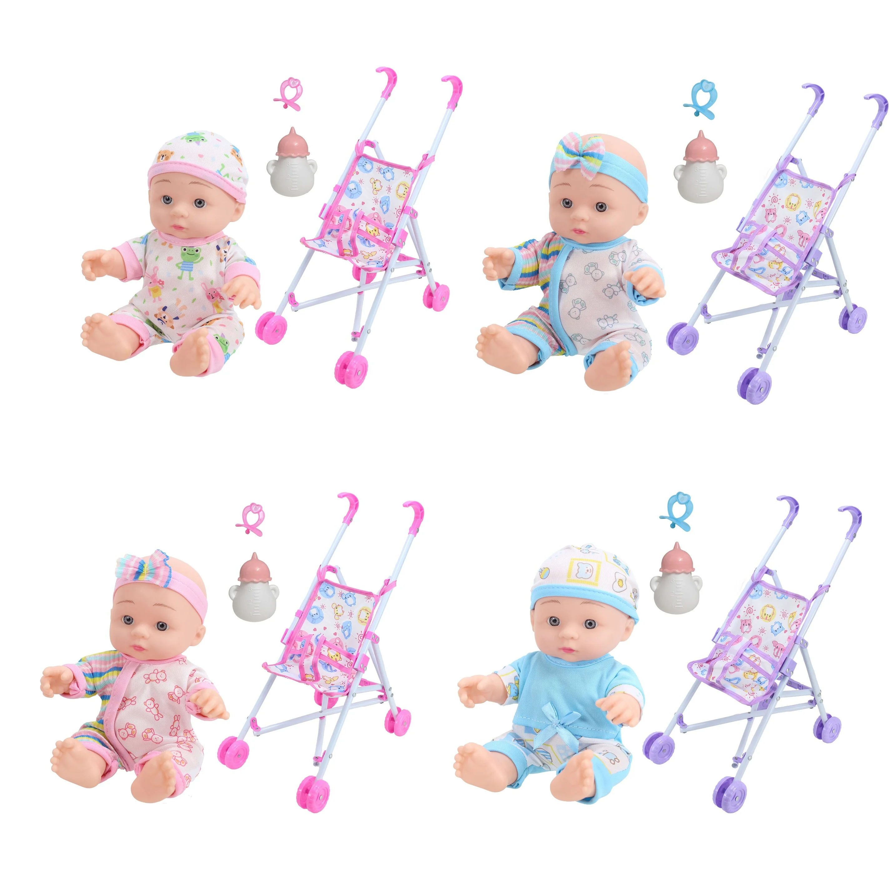 KUNYANG wholesale item 10 inch boys girls toddler stroller set accessory baby handcart bottle pacifier baby doll newborn