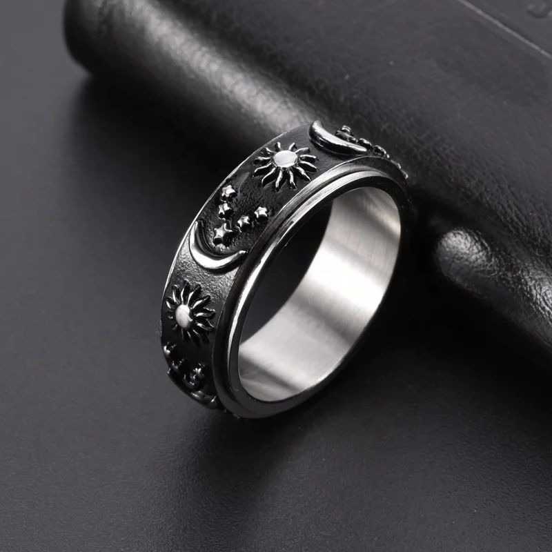 Non Tarnish vintage Stainless Steel rotation Ring Gothic Sun Moon Star Punk Ring Mushroom Rings