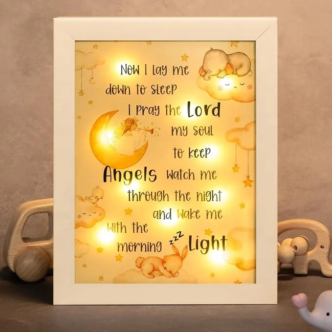 Personalized Wooden Best Baby Baptismal Gifts Nursery Decor Light Frame Baby Shower Godparents Catholic Gifts for Kids