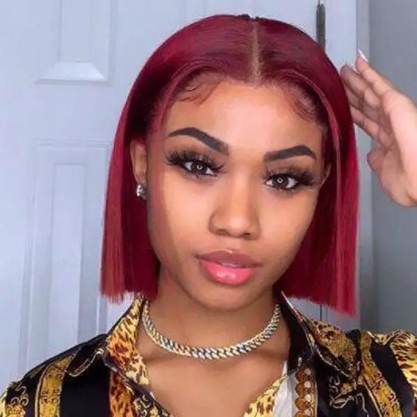 Hot selling 180% density transparent lace front 99j burgundy color short bob wig 100% human hair wigs for black women