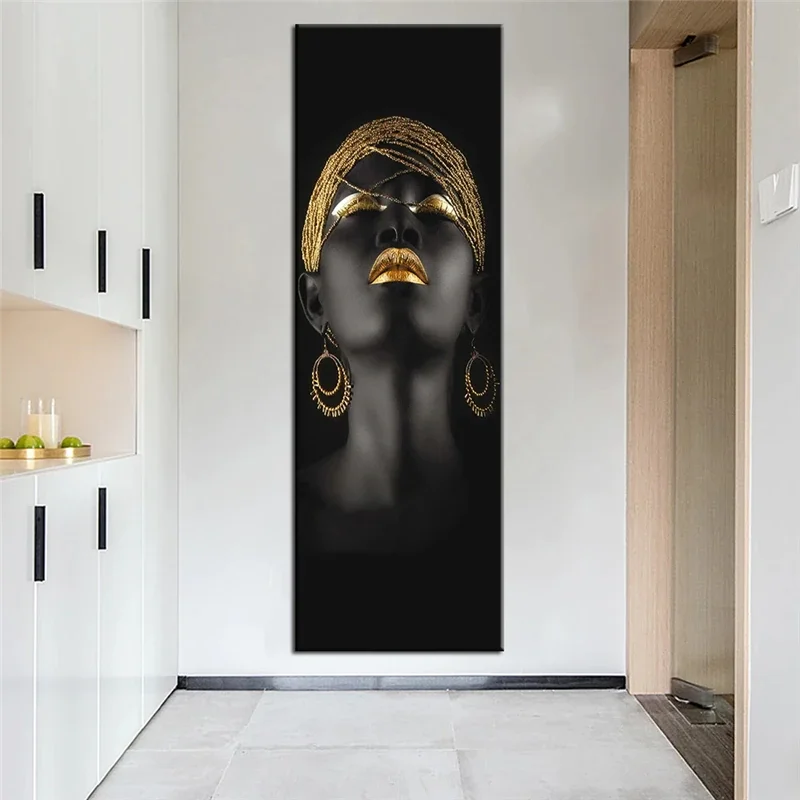 Artist Home Decoration Canvas set Modern Black Women Gold Foil Hd 3 Panel Painting
