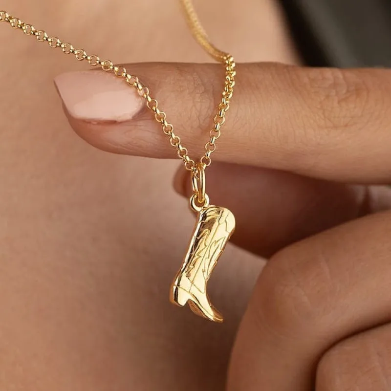 Custom Vintage Gold Plated Cowboy Boots Charm Pendant Necklace Boots Clavicle Chain