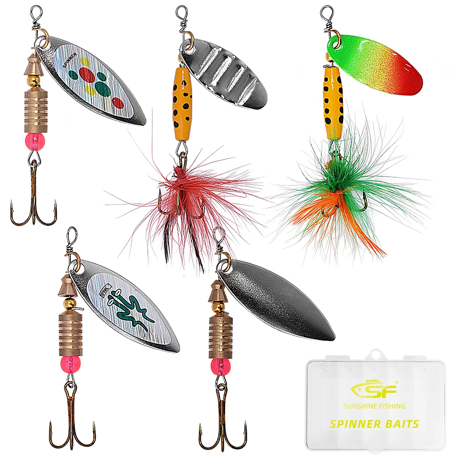Fishing Lure Spinner Baits for Bass Fishing Trout Salmon Hard Metal Spinner Baits Kit with Tackle Boxes(style A/B)