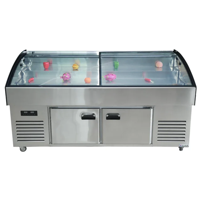 2 floors Stainless Steel Barbecue Cooked Food Ice Table Refrigeration Freezing And Fresh-keeping Ladder Display Cabinet