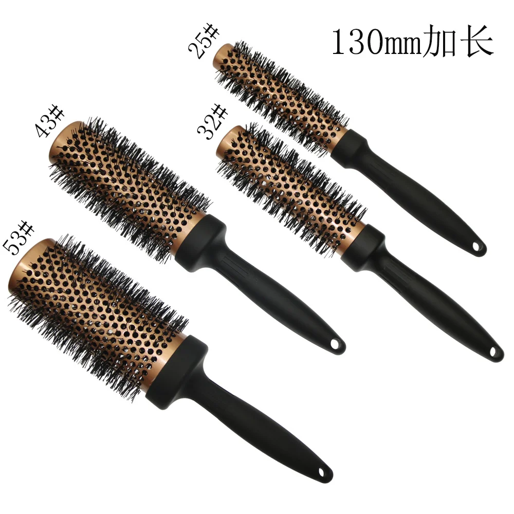 Professional hair styling tool ionic ceramic round anti-static nylon bristle hair brush