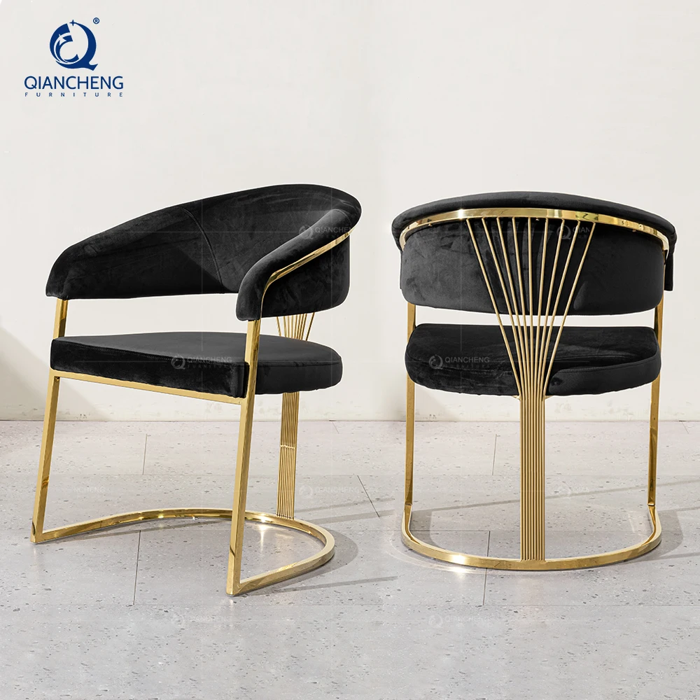 QIANCHENG ergonomic European style velvet upholstered restaurant hotel living room furniture luxe dining chairs