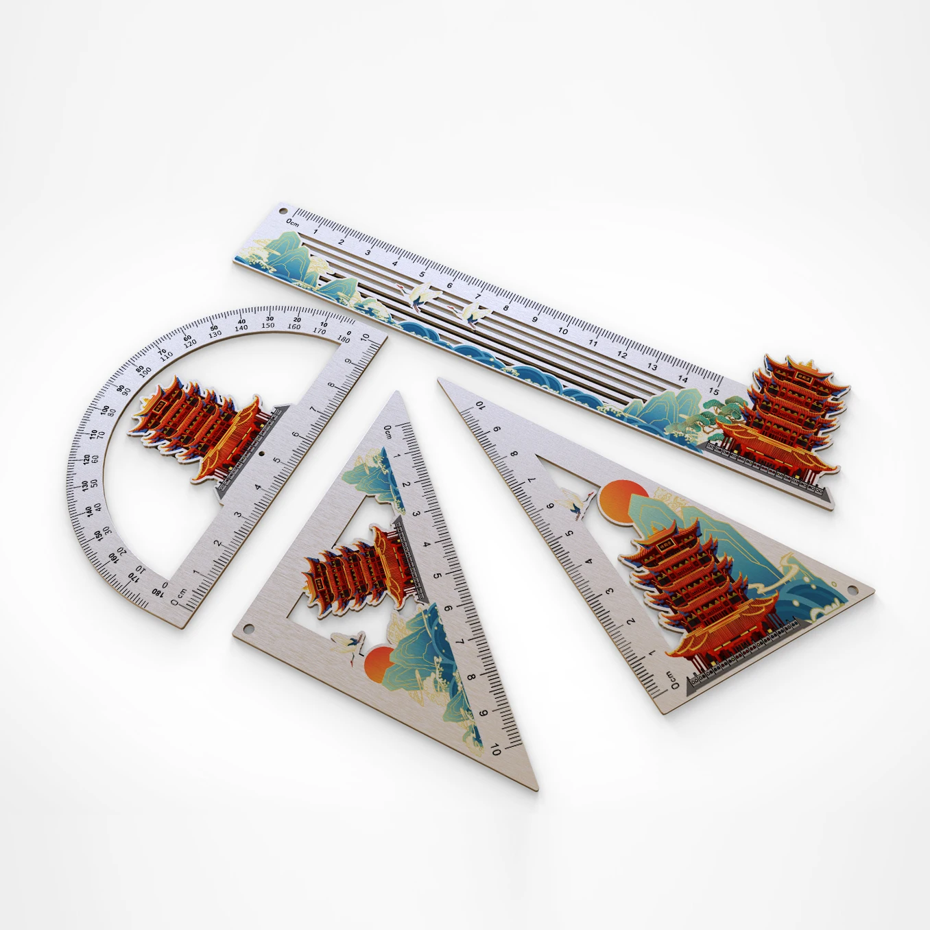 Free design custom metal Measuring Tool Ruler with UV printing Math Set Ruler Includes Protractor ,Triangle ,Straight Ruler