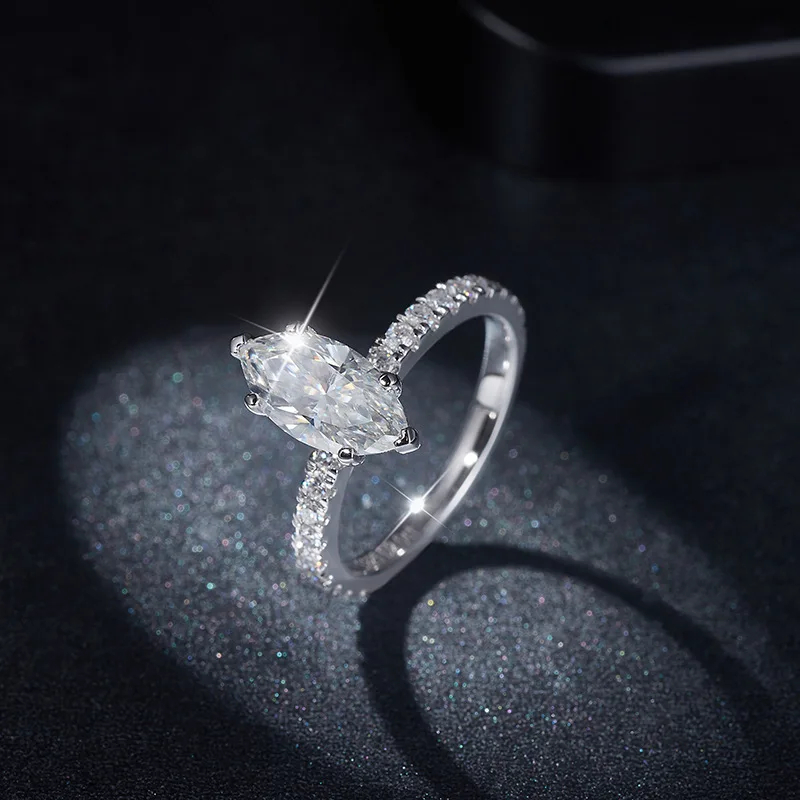 Hot Seller Sterling Silver Six Prong Classical 925 Silver Custom 6x12mm Marquise White Natural Moissanite Setting Ring For Women