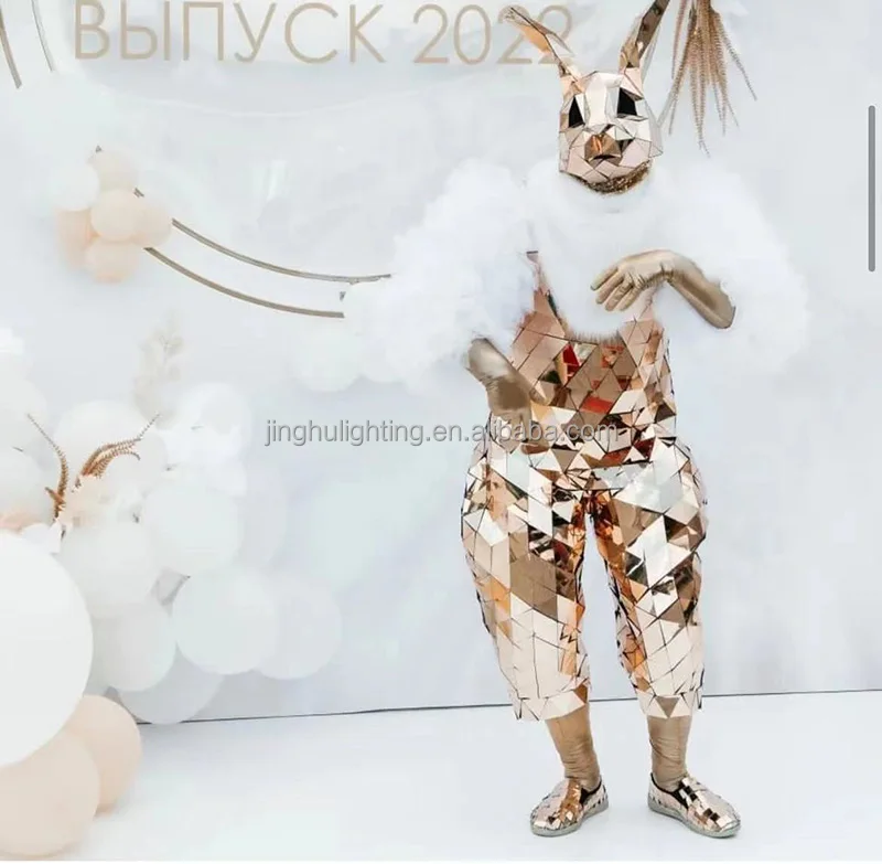 Gold rabbit mirror costume Stage show MEN WOMEN halloween party cosplay costumes