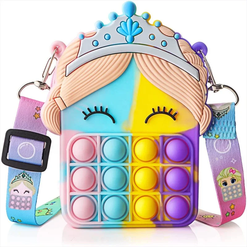 2022 wholesale silicone bubble fidget bag princess unicorn toy Anti Stress Squishy pop toy push fidget toys