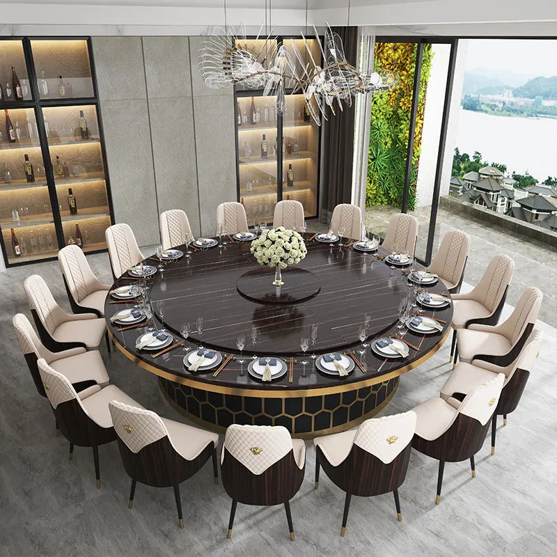 Artificial Quartz Stone Table Top Round Custom Design Hot Pot Restaurant Dining Table Set