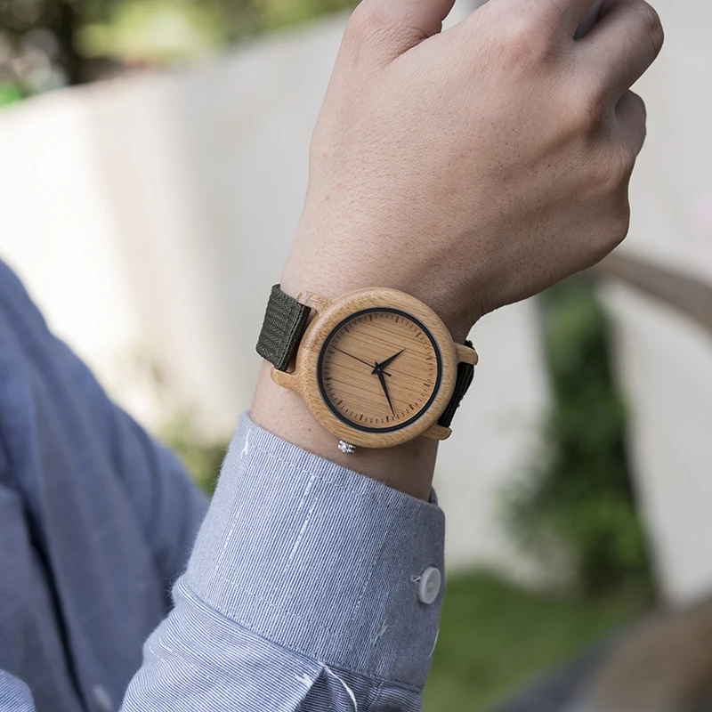 Fashion Couples Bamboo Wooden Watches OEM Men Women Handmade Gifts Nylon Strap Lovers Watch