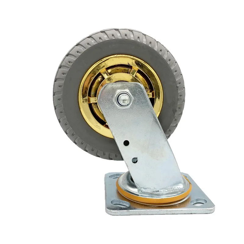 Punched Steel No Noise Solid High Elastic Gray Industrial rubber wheels Durable medium duty trolley caster wheels