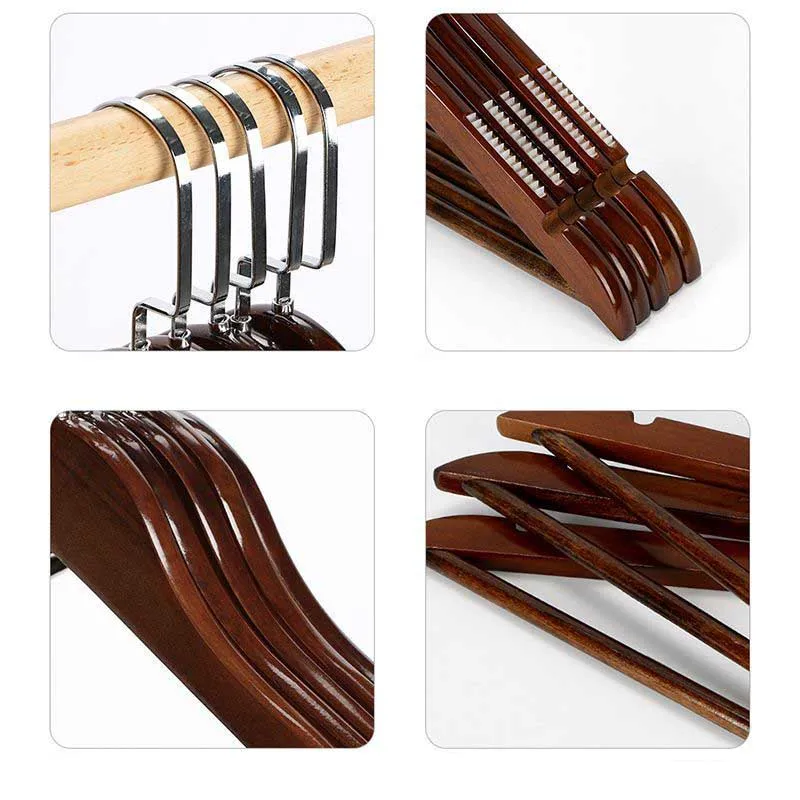 DS4288 Adult Clothes Hangers for Shirts Jackets Dress Pant Solid Wood Coat Hangers with 360 Swivel Chrome Hook Wooden Hangers