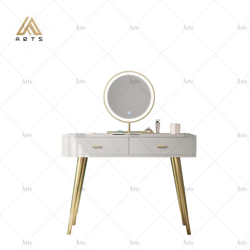 Nordic dressing table set  touch switch light dressing table makeup bedroom vanity wooden dresser  with round mirror dresser