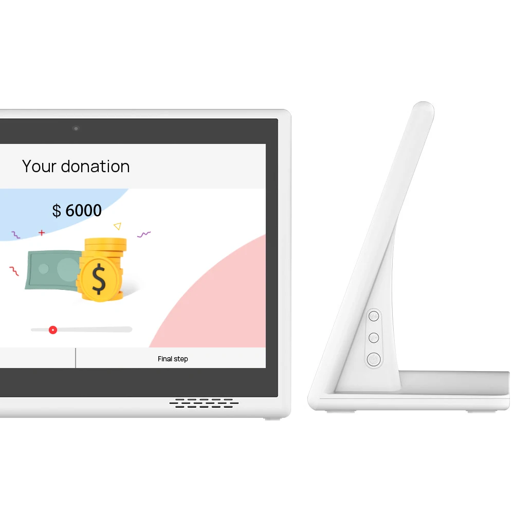 ODM L-образный планшет pos android nfc reader tap to pay ponsing сенсорный экран rfid в передних бесконтактных платежных киосках для пожертвований