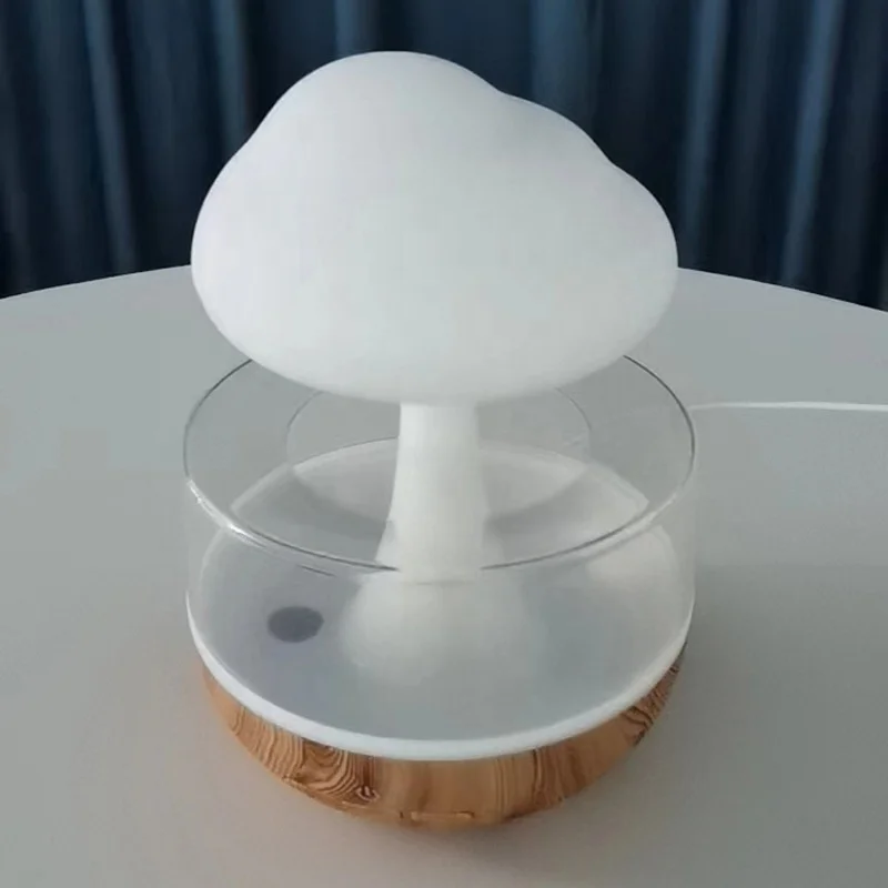 2023 light aroma essential oil ultrasonic air mist tree mushroom raining water drip drop sound Cloud Diffuser Rain Humidifier