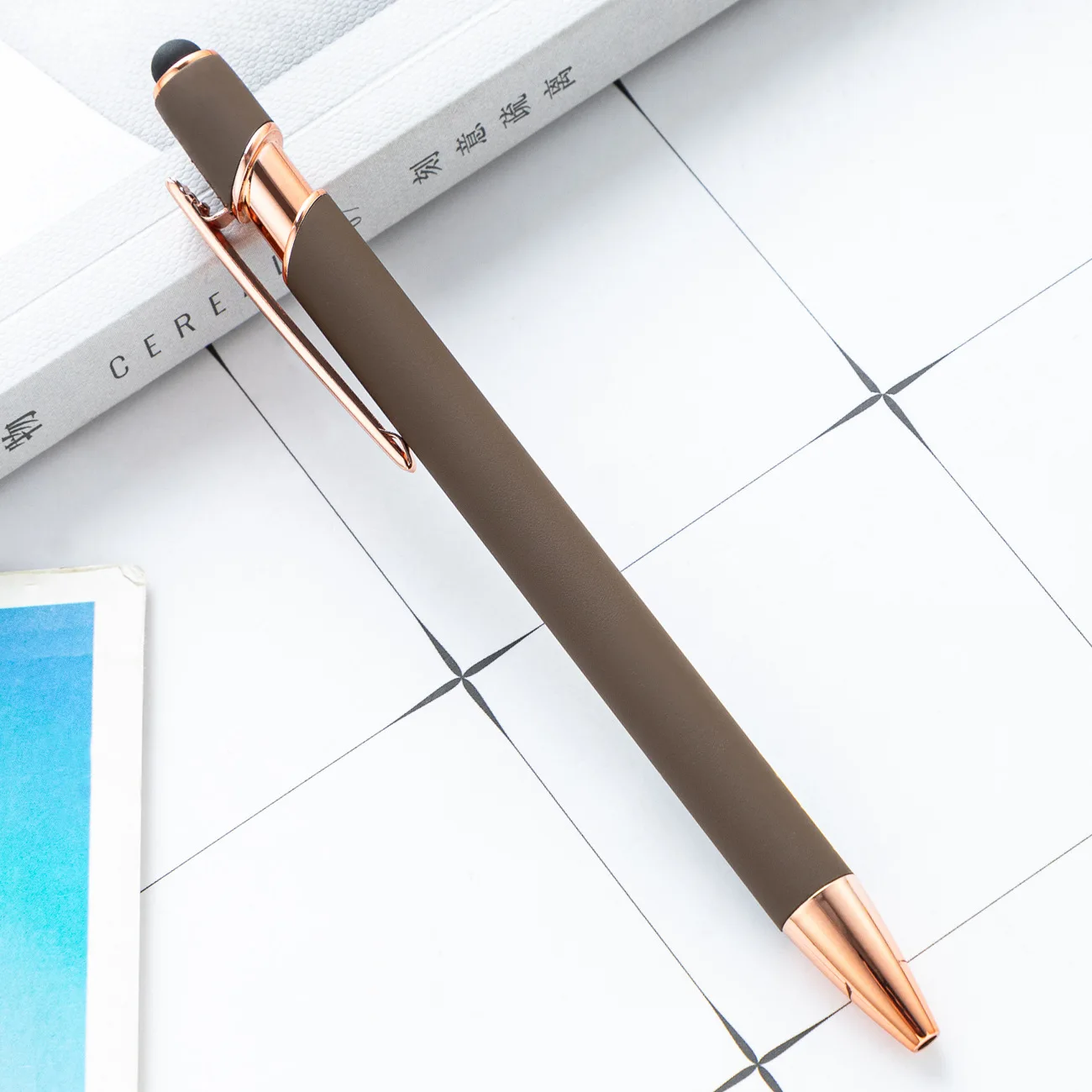Custom Logo Golden Rose Double-Headed Stylus Ballpoint Pen Simple Shape Bright Colored Metal For Gifts Business Promotions