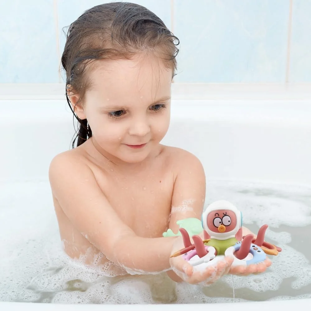 Floating Octopus Bath Toy with 5 Rings Baby Bathtub Toys Interactive Swimming Pool Water Toys for Toddlers Babies Gift