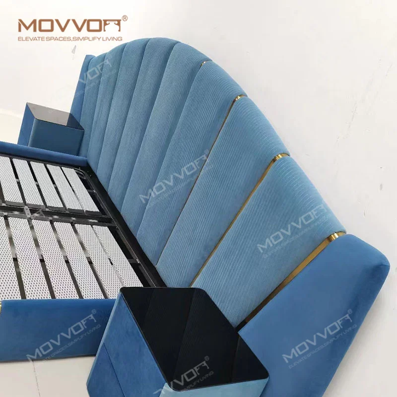 Luxury Italian High Headboard Genuine Leather Bed Queen King Size Arc Rainbow Design Double Bed Bedroom Furniture