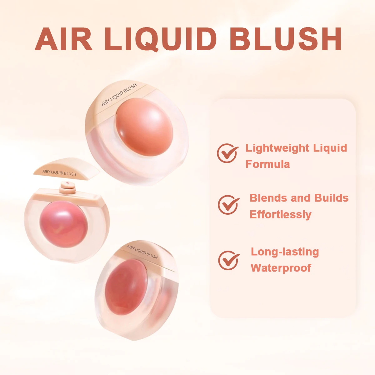 Custom Your Own Logo High Pigment Cheek Liquid Blush Makeup Face Beauty Private Label Single Airy Liquid Blush