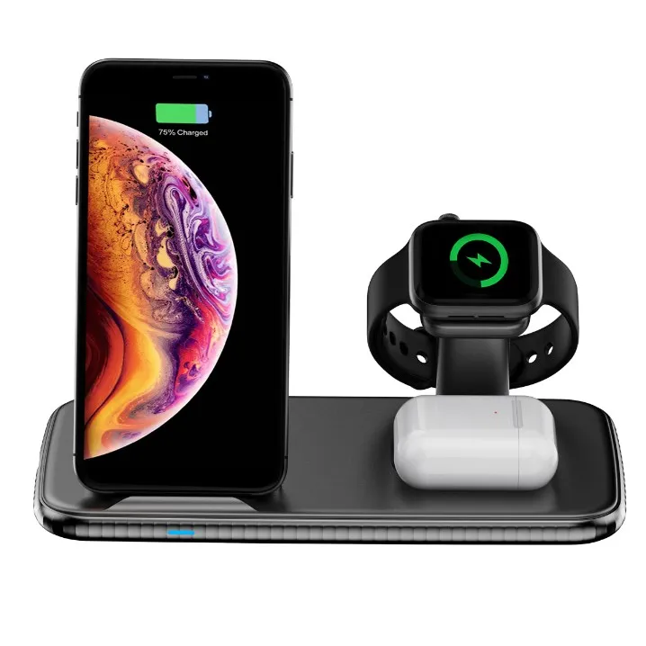 New Product Ideas 2021 15W Fast Qi Charging 4 In 1 Wireless Charger Stand For Mobile Phones Airpods Pro Smart Watch All In One