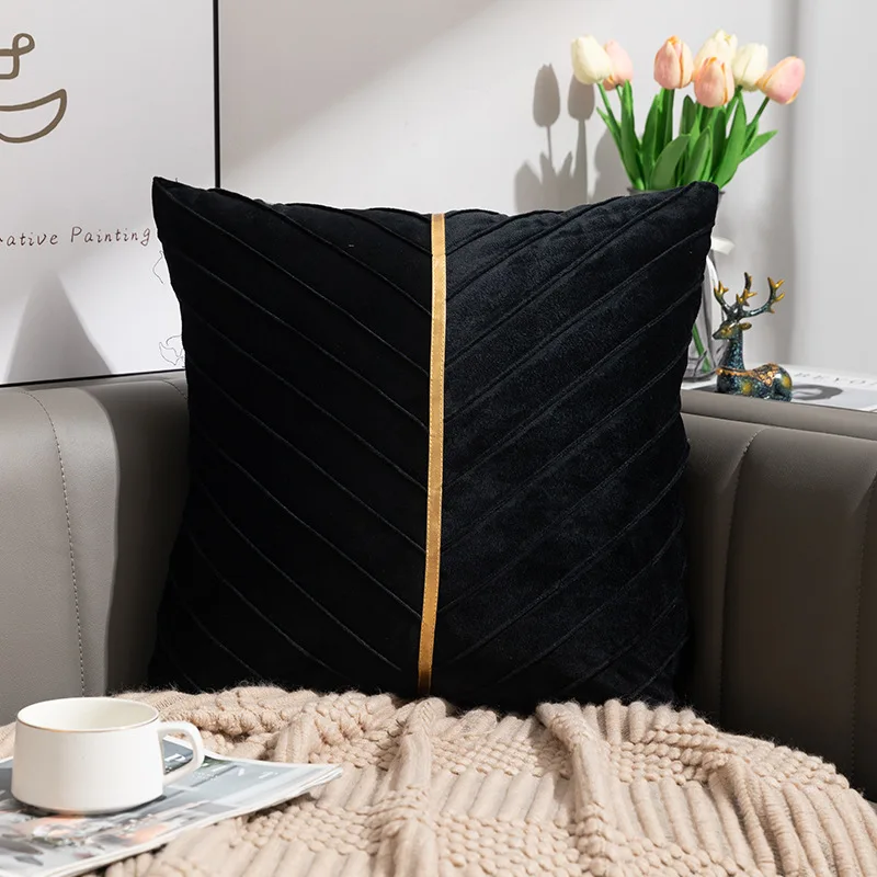 50x50cm Luxury Velvet Cushion Covers Patchwork Gold Leather Throw Pillow Cover Square Pleated  Pillow Cases For Home Decor