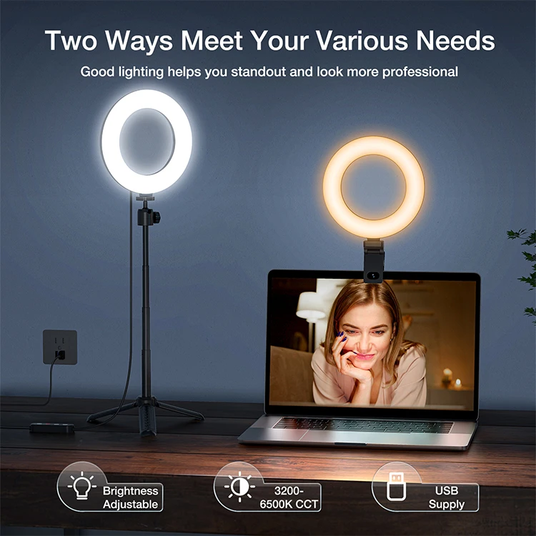 Best selling 6 inch portable selfie ring light rechargeable portable phone ring light with clip