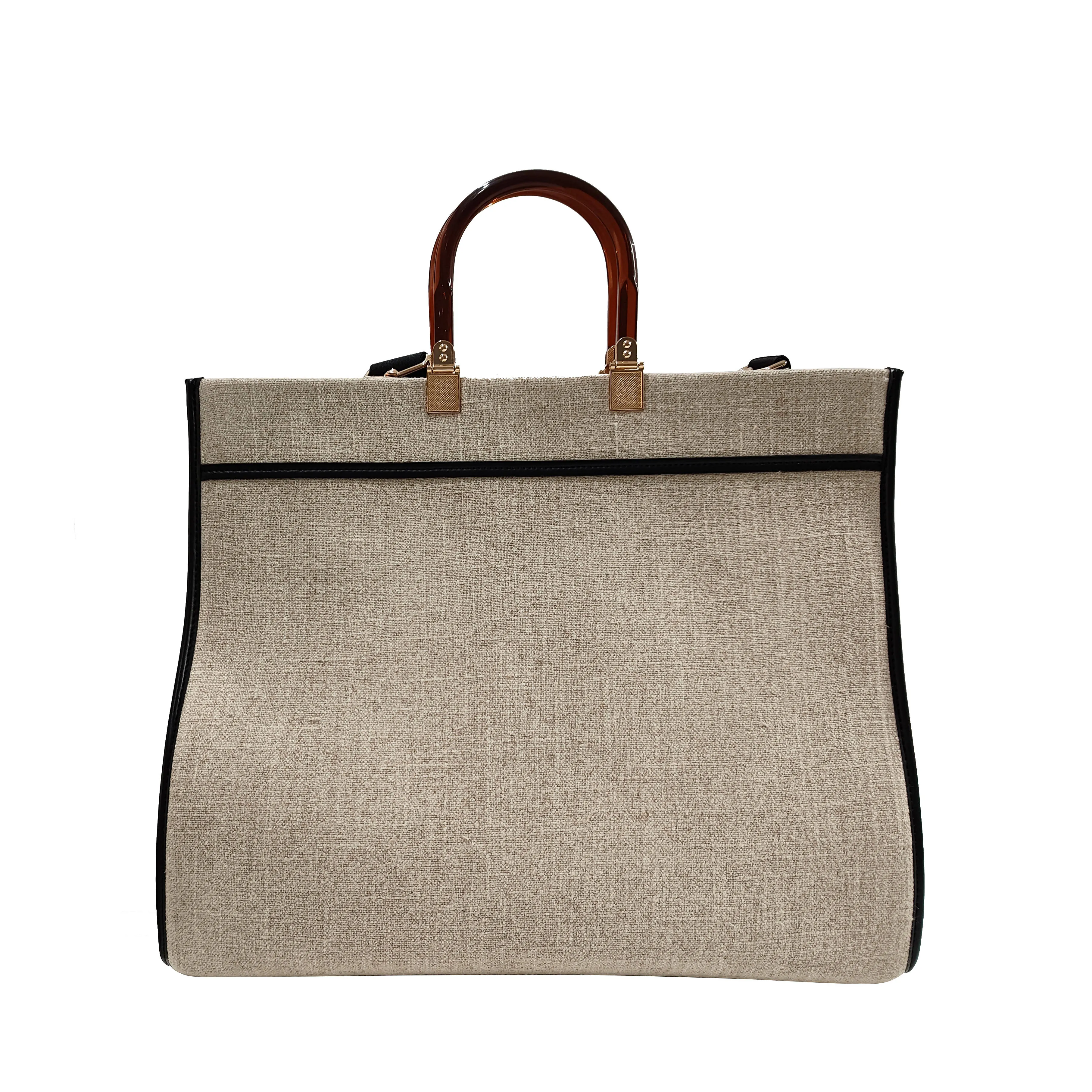 Custom New design Good capacity and nice style Posh style Cotton Tote Bag with resin Handle 40*35*20CM