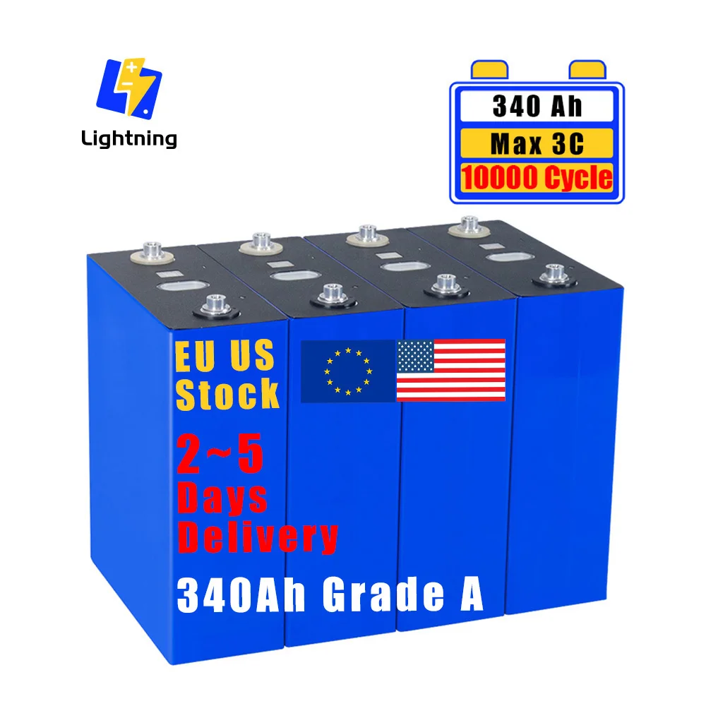 EU Stock 3.2V 320Ah Lifepo4 Battery 340Ah 10000 Cycles Grade A LFP Rechargeable DIY 12V 24V 48V RV EV Boat Yacht Vans Cells Pack