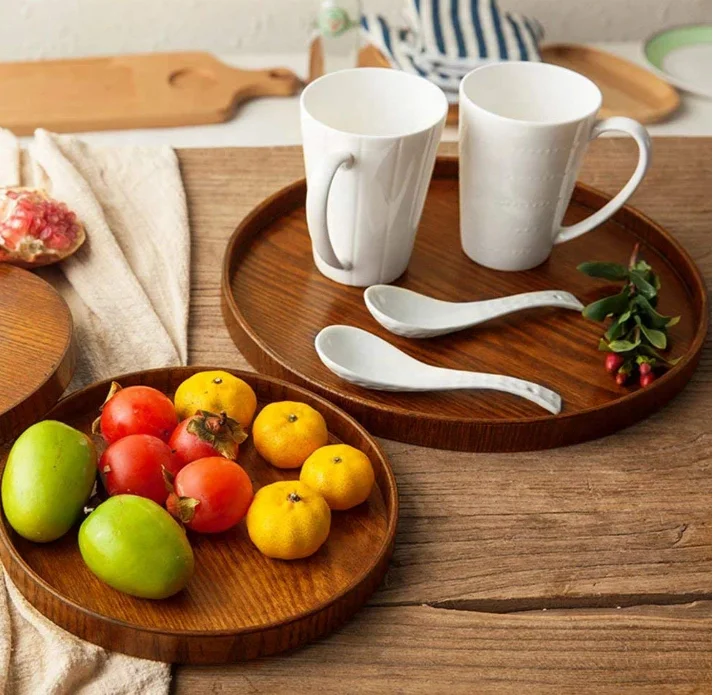 Plate non-slip brown wooden dish dish water dish with raised edges