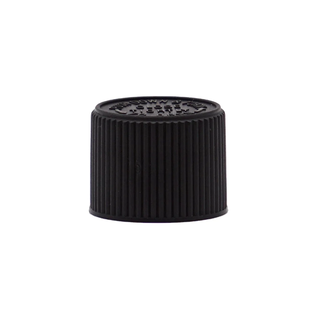 
Child resistant cap black screw tamper evident cap 18/410 ribbed closure 