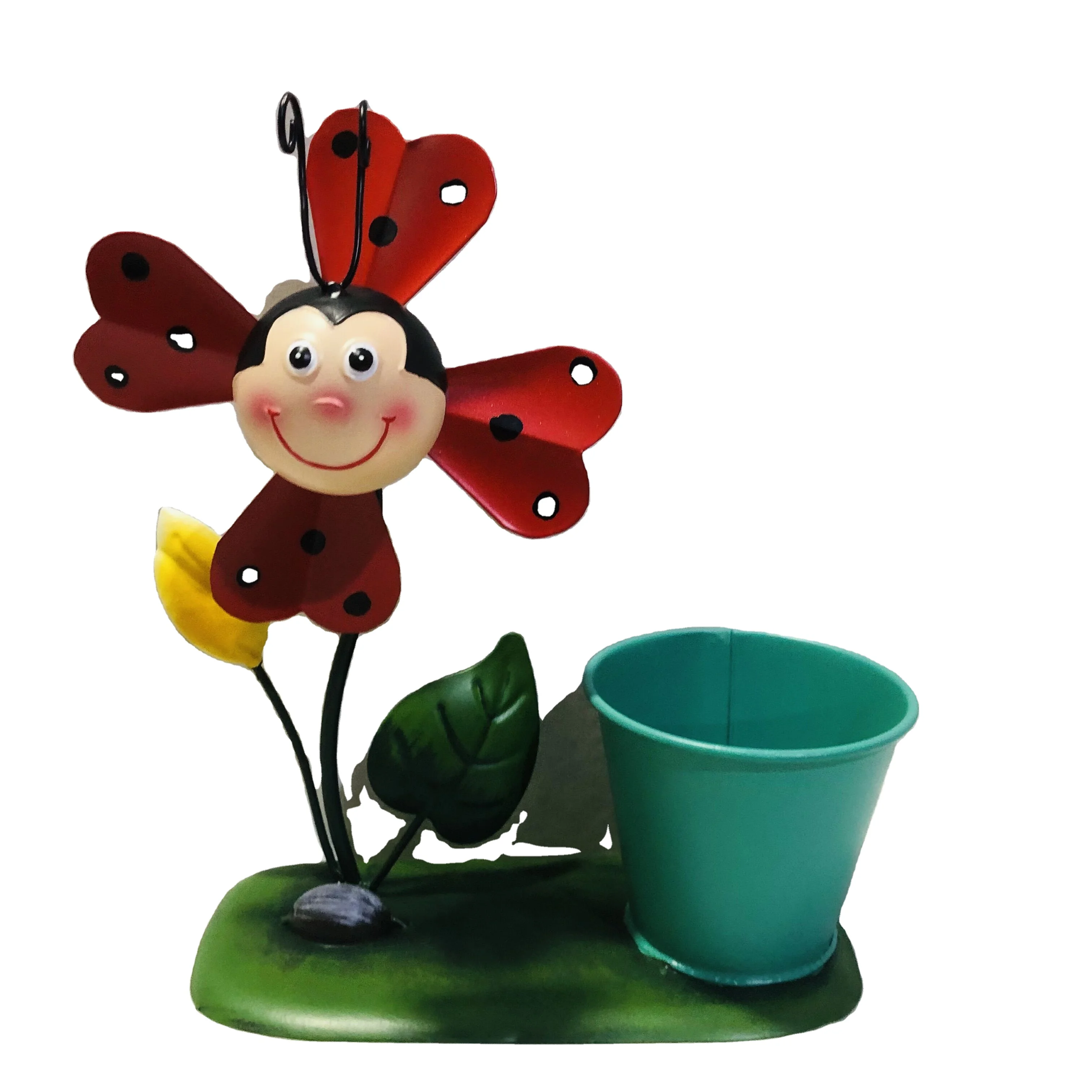 Iron Yard Decoration Windmill Flower Pot Ladybug Planter Decor for Home Garden Ornaments