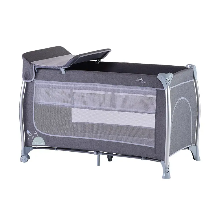OEM ODM Wholesale Metal Baby Cot Bed Portable Baby Playpen with Removable Selected Aluminum Feet Tube Outside