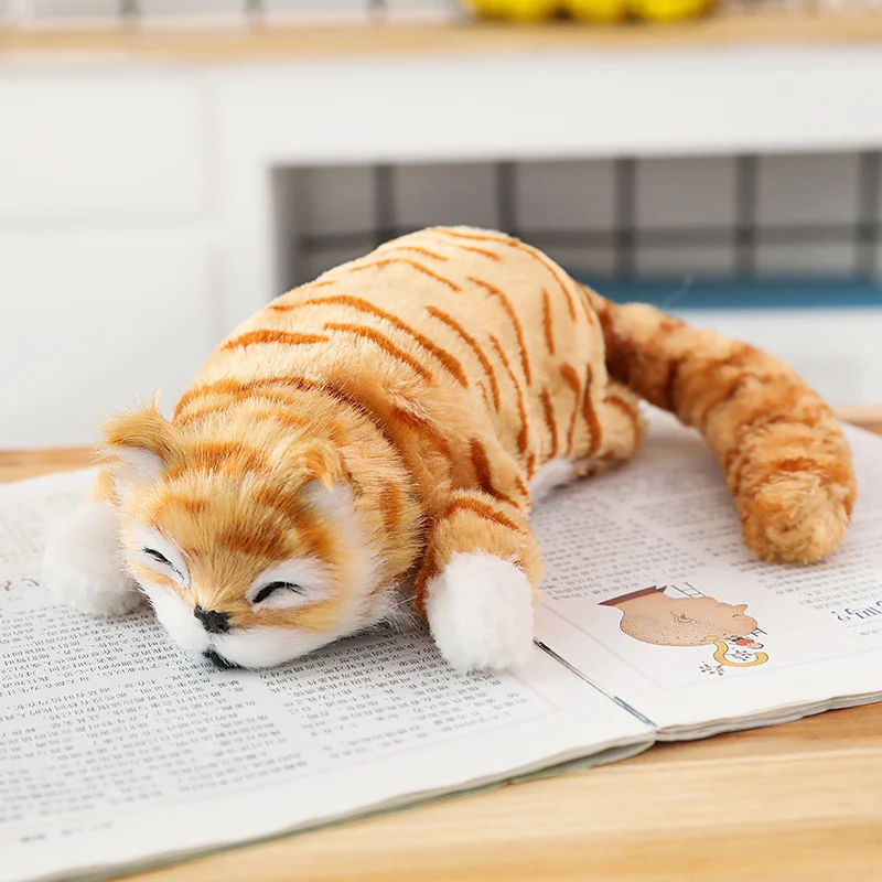 Real fur realistic stuffed animal cute cat plush toy doll