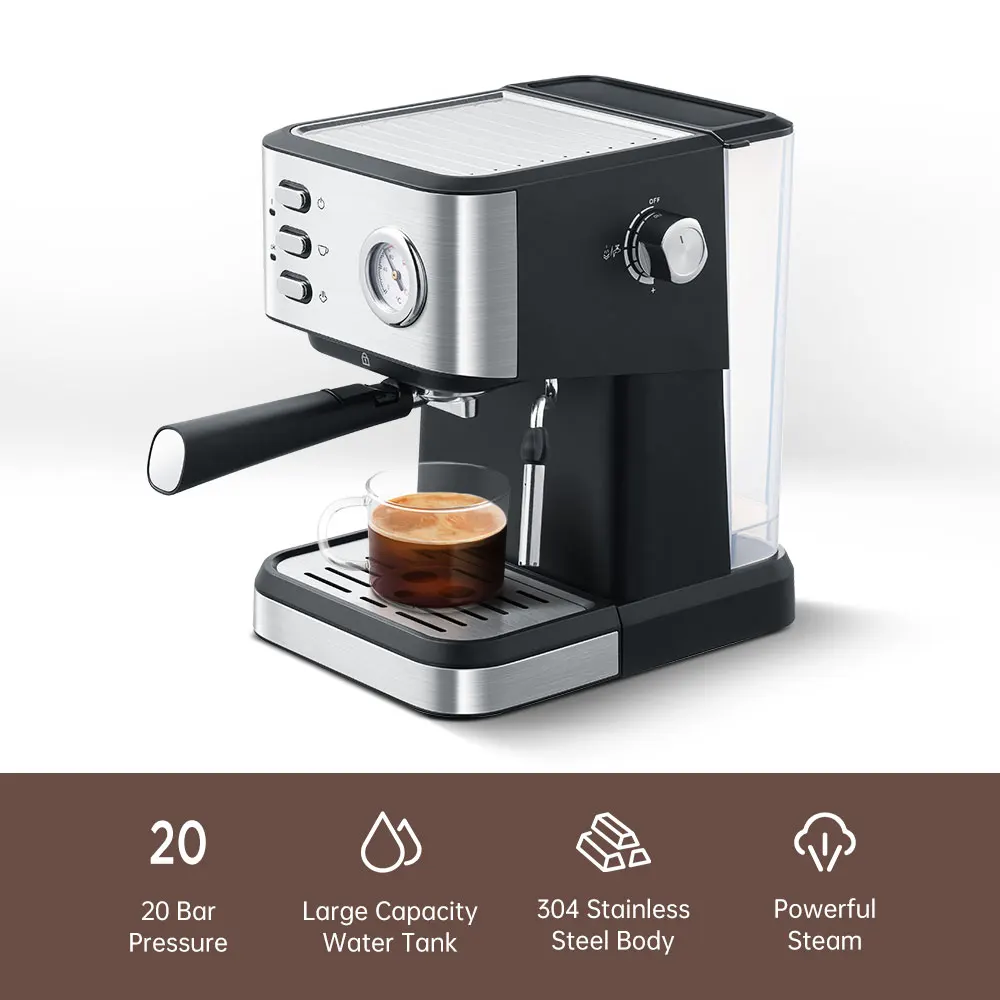 Italian Espresso Coffee Maker Machine 1500ML Steam Coffee Making Machine 20 Bar 1050W Frothing Cappuccino Coffee Maker