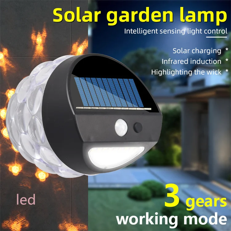 Outdoor Wall Light Solar Flame Jumping Lights Waterproof Dark Sensor Auto on Daytime Off for Garden Pathway Patio Yard Villa