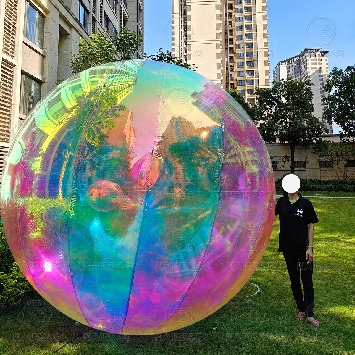 Giant Iridescent Bubble Ball Mirror Balloon Inflat Outdoor Decor Big Shiny Inflatable Iridesc Rainbow Ball Large Floating Sphere